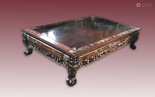 Large Chinese Rosewood Low Table with Mother of Pearl Inlay