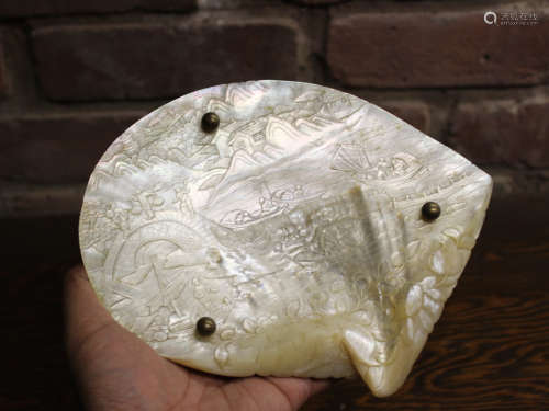 Chinese Export Mother of Pearl Tray with Detail carving