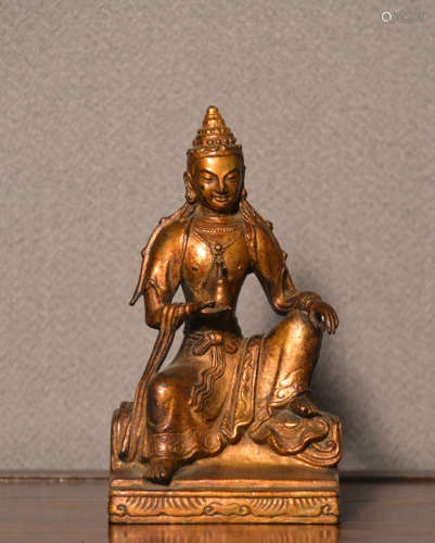 Chinese Bronze Seated Kuanyin with Gold Lacquer