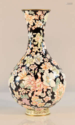 Chinese Enamel Vase of Floral Scene