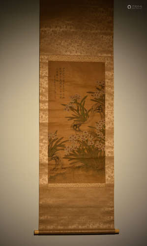 Chinese Scroll Painting on Silk - Floral