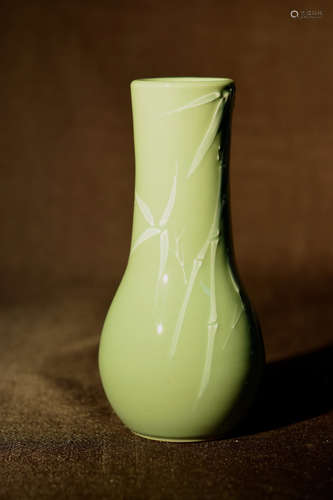 Japanese Studio Porcelain Vase with Bamboo Scene