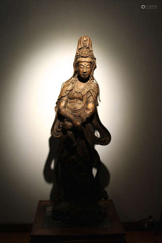 Large Chinese Wood Kuanyin with Lacquer