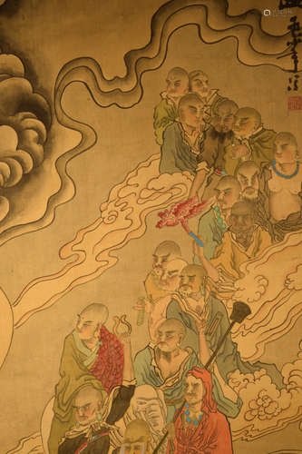 Japanese Scroll Painting on Silk - Lohans