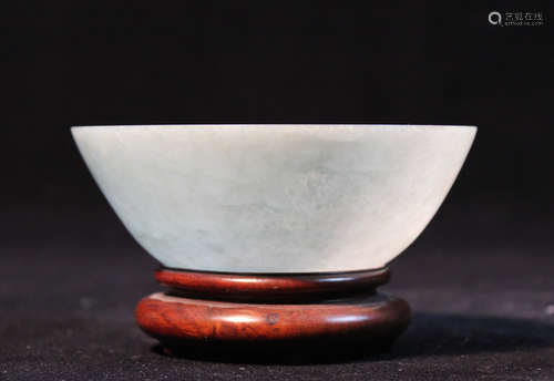 Chinese Jadiete Bowl with Hardwood Base