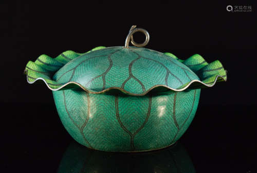 Chinese Cloisonné Cover Bowl - Lotus