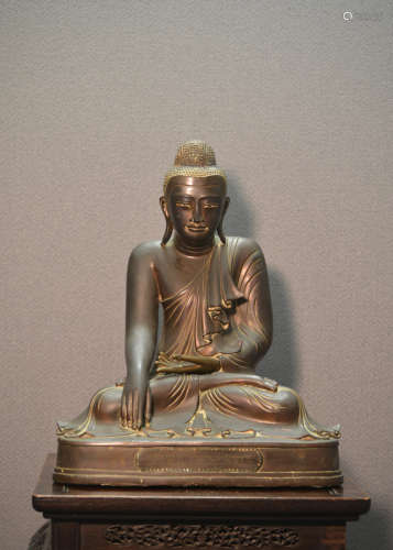 Siamese Thai Bronze Seated Buddha with Inscription