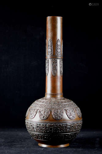 Chinese Bronze Vase with a Long Neck