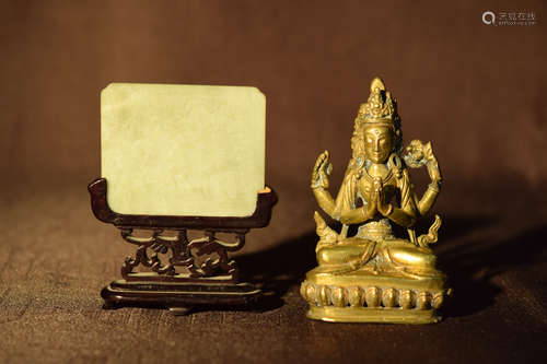 Two Chinese Articles: Gilt Bronze Buddha and Jediete Plaque