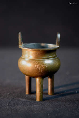 Chinese Bronze Censer with Silver Inlay