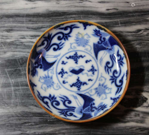 Chinese Blue White Porcelain Dish with Bird Scene