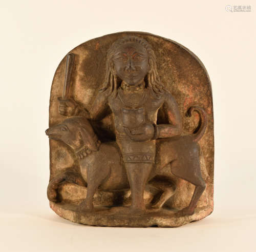 Indian Carved Stone Deity with Dog