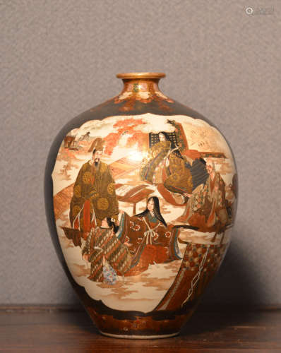 Japanese Satsuma Vase with Silver Overlay by Kinkozan