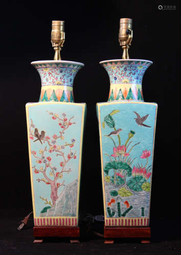 Pair Vintage Chinese Porcelain Vase Lamps
