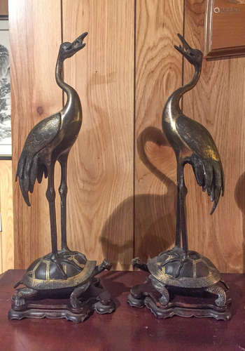 Pair Of Chinese Ming Bronze Cranes