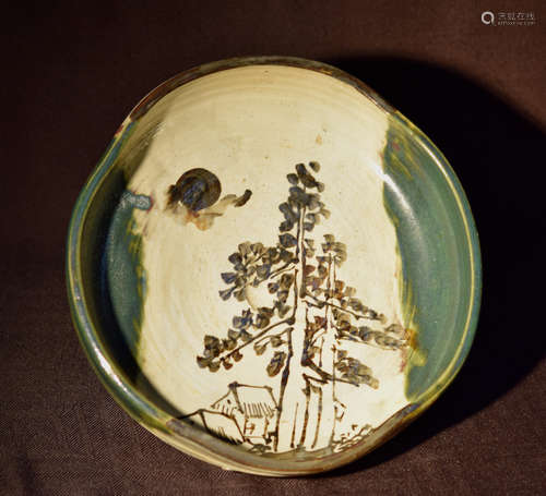 Japanese Studio Bowl - Kenzan - Tree scene