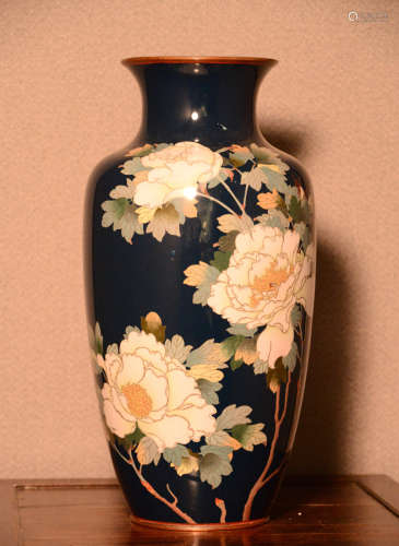 Japanese Cloisonne Vase with Peony Scene
