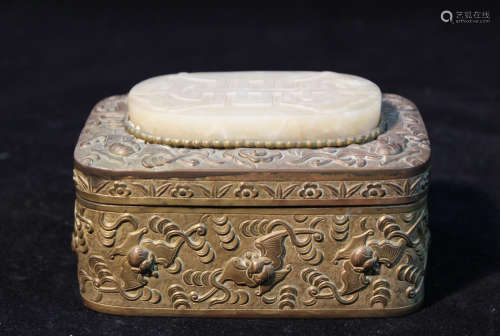 Chinese Box with Jade Plaque - Bats