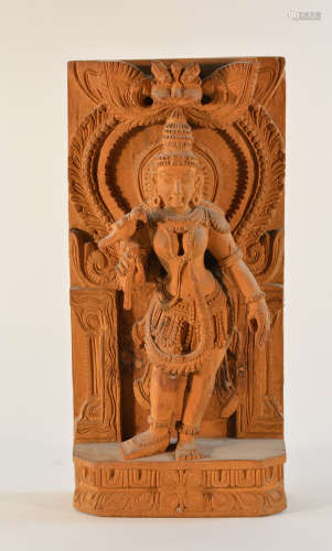 Indian Carved Wood Shiva with Bird in Hand
