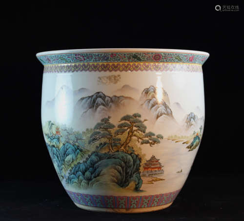 Chinese Porcelain Planter with Landscape Scene