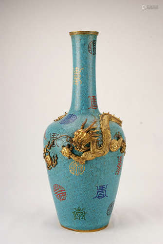 A Chinese Cloisonné Vase with Gilt Bronze Dragon