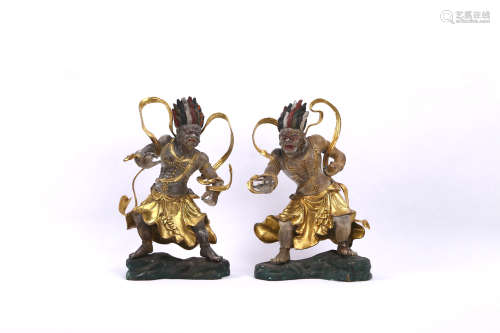 A Pair of Chinese Gilt Bronze Figures