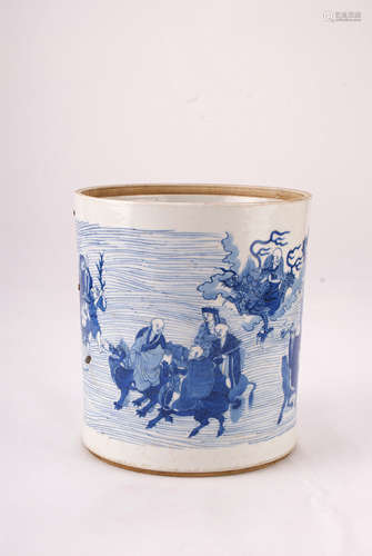 A Chinese Blue and White Porcelain Brush Pot