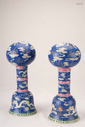 A Pair of Chinese Blue Glazed Porcelain Hat Stand