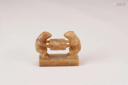 A Chinese Jade Carved Foo-Dog Stamp