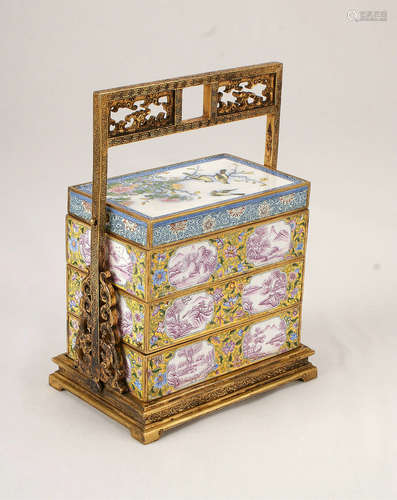 A Chinese Cloisonné Box with Cover and Handle