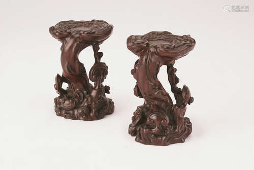 A Pair of Chinese Rose Wood Decoration