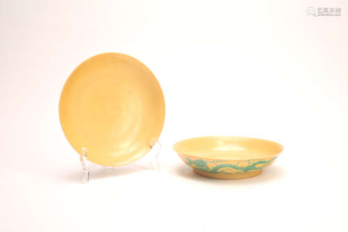 A Pair of Chinese Yellow Glazed Porcelain dishes