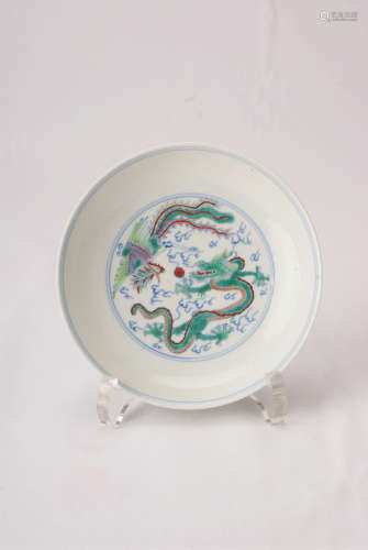 A Chinese Doucai Porcelain Plate with Dragon and Phenix Pattern