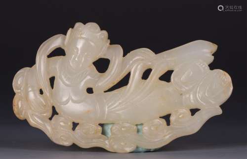 CHINESE WHITE JADE PLAQUE FIGURE OF DEITY