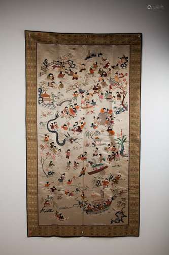 CHINESE QING SILK EMBROIDERY OF HUNDRED BOYS