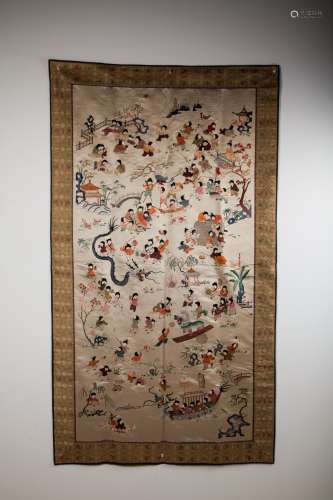 CHINESE QING SILK EMBROIDERY OF HUNDRED BOYS