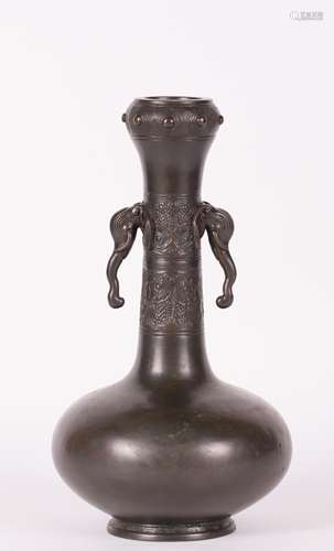 CHINESE BRONZE GARLIC HEAD TWIN EAR BRONZE VASE