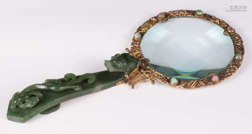 CHINESE MAGNIFYING GLASSES W/ SPINACH JADE