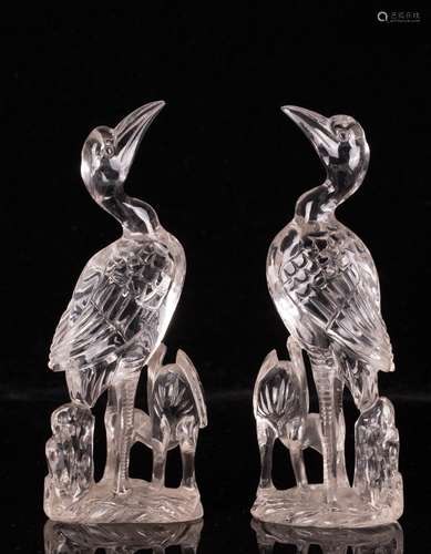 PAIR OF CHINESE CRYSTAL CRANE