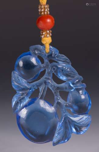 CHINESE BLUE PEKING GLASS PEACH PENDANT