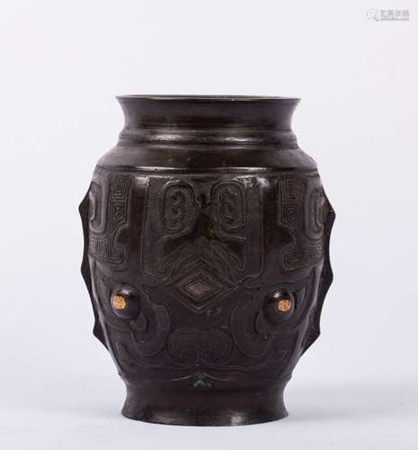 CHINESE BRONZE SILVER WIRE ZUN VASE