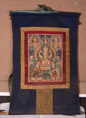 CHINESE TIBETAN THANGKA OF AVALOKITESVARA