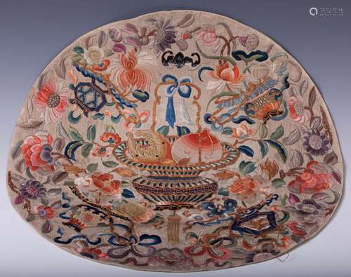 CHINESE FRUIT BASKET EMBROIDERY SEAT PADDING