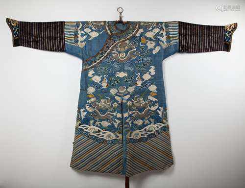 CHINESE QING DYNASTY BLUE KESI NINE DRAGON ROBE