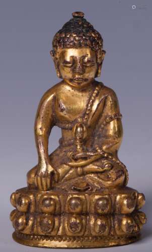 CHINESE GILT BRONZE FIGURE OF SHAKYAMUNI