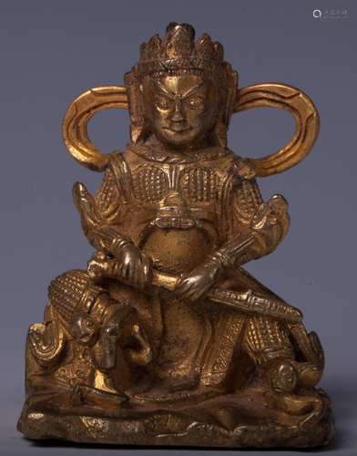 CHINESE GILT BRONZE FIGURE OF WARRIOR