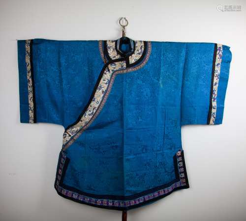 CHINESE QING DYNASTY BLUE EMBROIDERY LADY BLOUSE