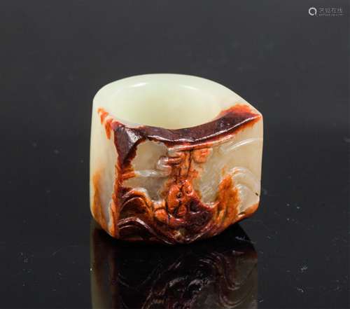 CHINESE YELLOW JADE FOOLION THUMB RING