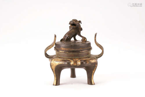 A Chinese Gilt Bronze Incense Burner with Foo-dog Cover