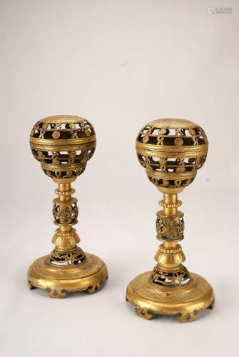 A Pair of Chinese Gilt Bronze Hat Stands